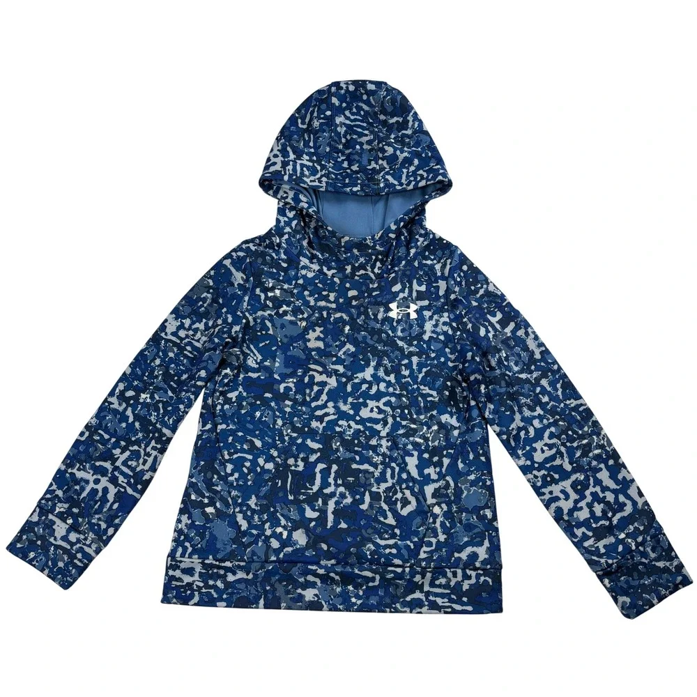 Under Armour Youth Small Hoodie Blue Camo Loose‎ Fit Pullover Fleece Lined